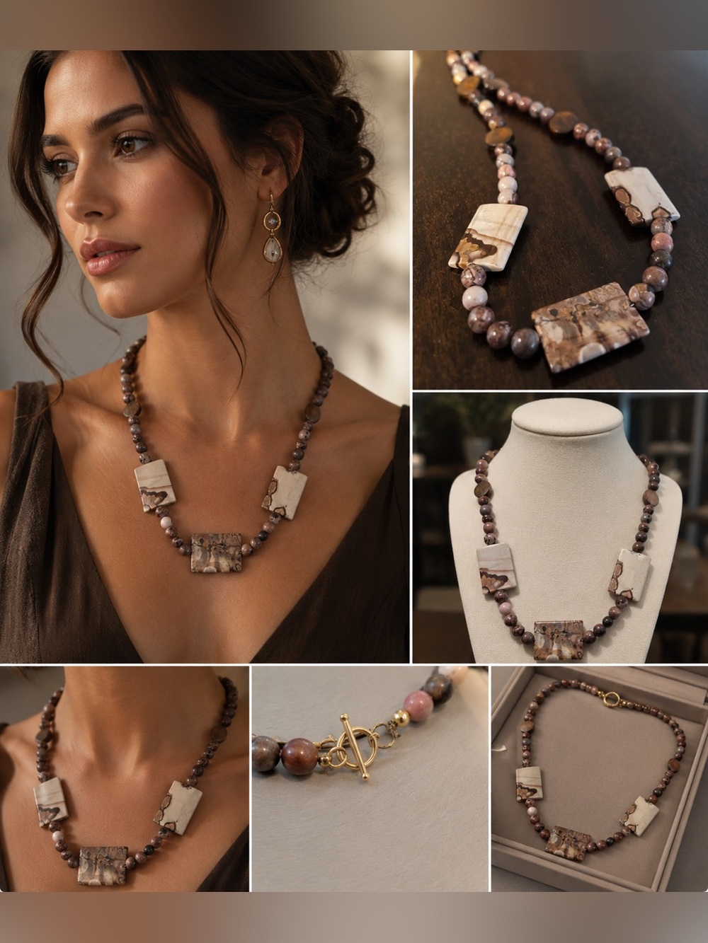 Vintage Wild Horse Jasper Statement Necklace | Natural Stone || Artisan | 24”